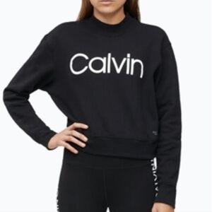 Calvin klein Women's Black Cropped Performance Logo Long Sleeves Shirt size XL